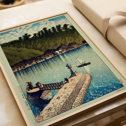 Kawase Hasui - Mihogaseki Bridge: Vintage Japanese Woodcut Giclee Print