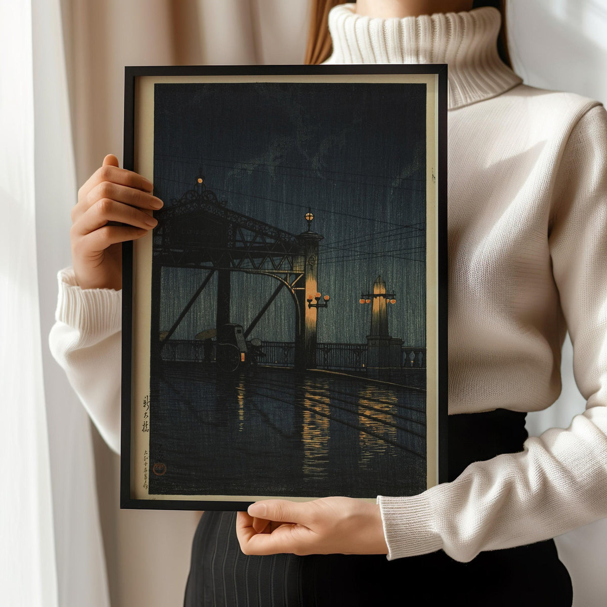 Kawase Hasui Shin Ohashi Bridge Print: Vintage Japanese Woodblock Art