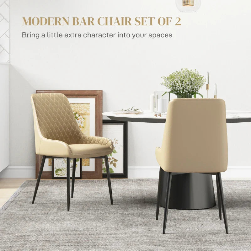 Chaises de salle à manger modernes Blake avec capitonnage en losanges et pieds en acier – Lot de 2 – Kaki