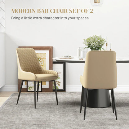 Chaises de salle à manger modernes Blake avec capitonnage en losanges et pieds en acier – Lot de 2 – Kaki