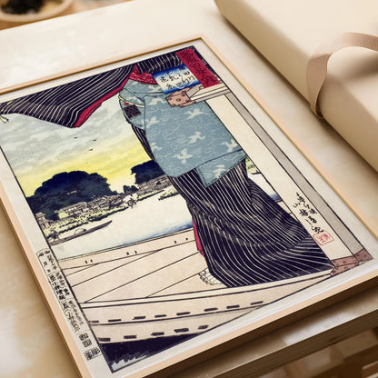 Kiyochika Japanese Woodblock Print: Sumida River Vintage Art