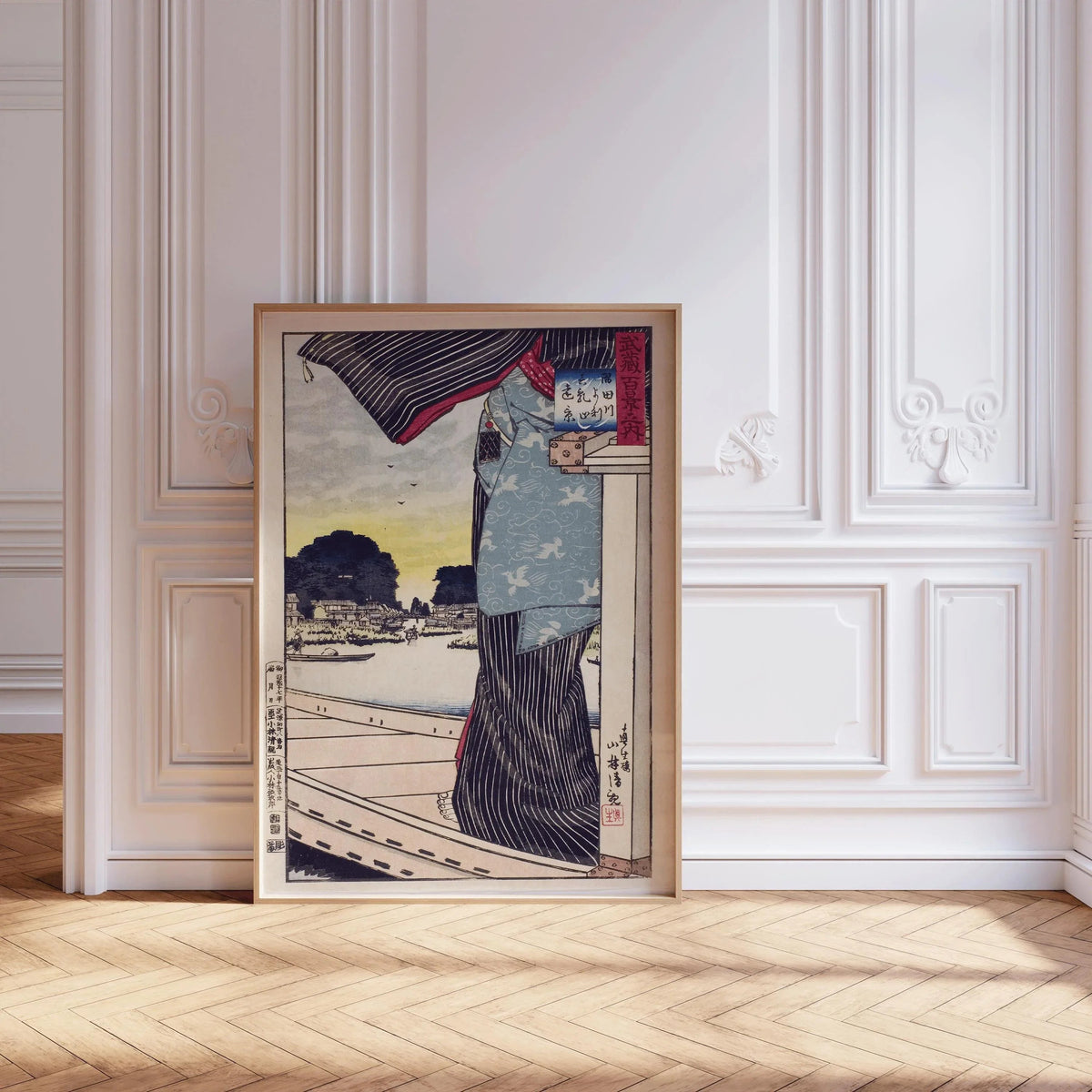 Kiyochika Japanese Woodblock Print: Sumida River Vintage Art