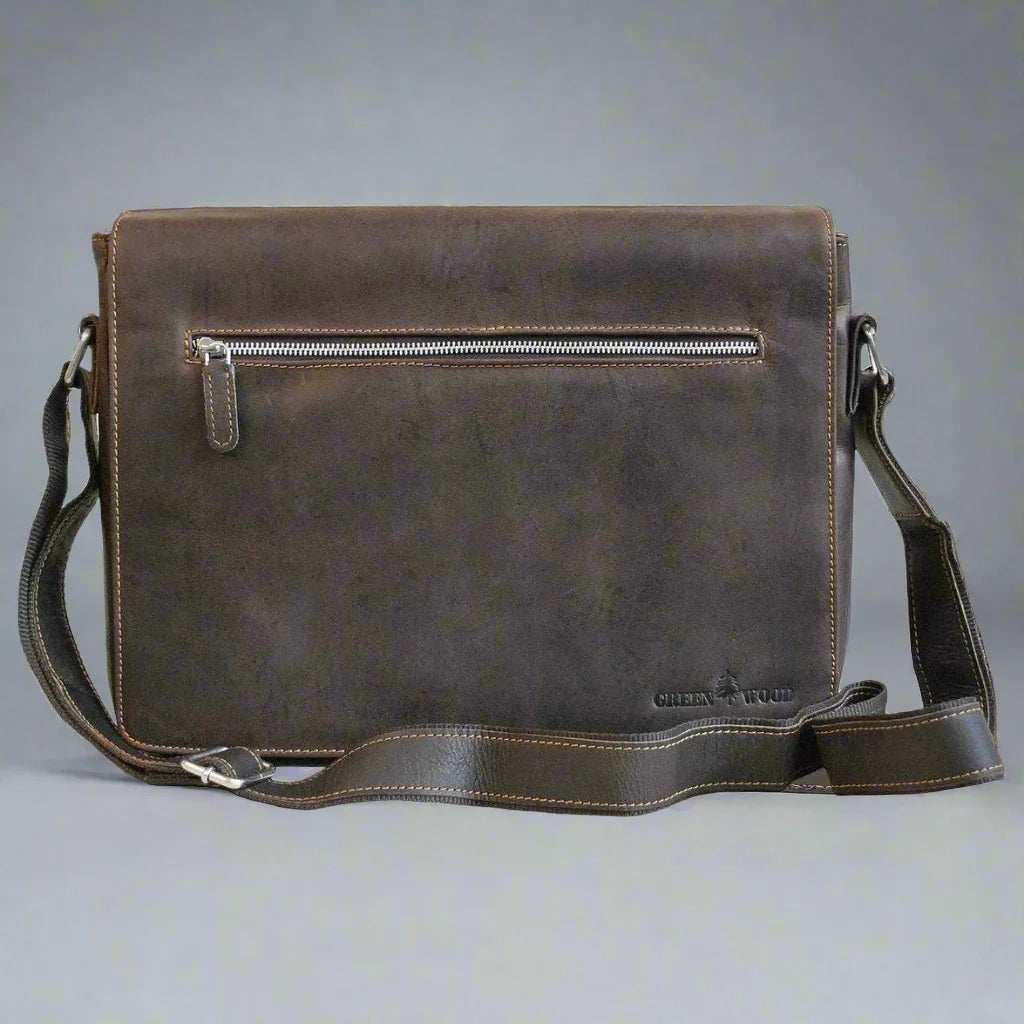 Sacoche en cuir pour ordinateur portable Greenwood. Sacoche Messager en cuir Pull-Up ciré de qualité supérieure