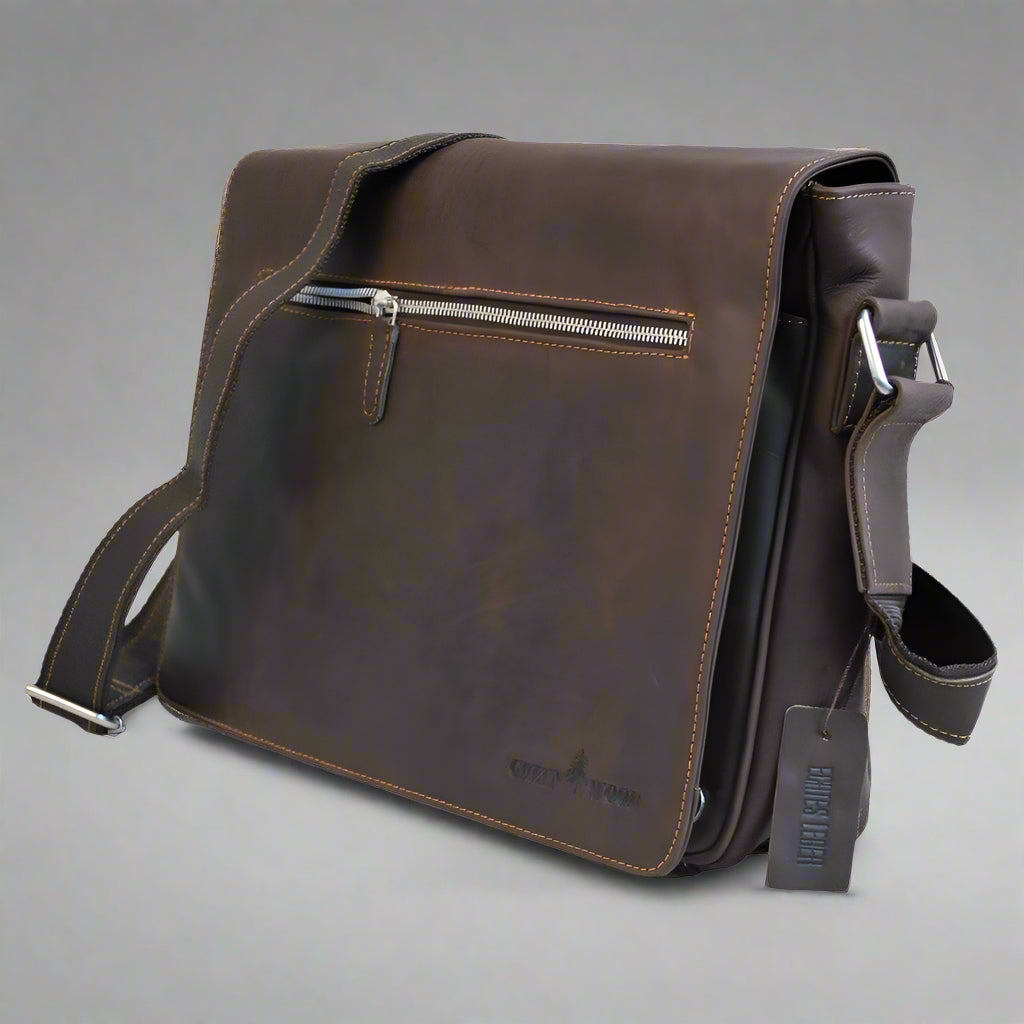 Sacoche en cuir pour ordinateur portable Greenwood. Sacoche Messager en cuir Pull-Up ciré de qualité supérieure