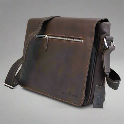 Sacoche en cuir pour ordinateur portable Greenwood. Sacoche Messager en cuir Pull-Up ciré de qualité supérieure