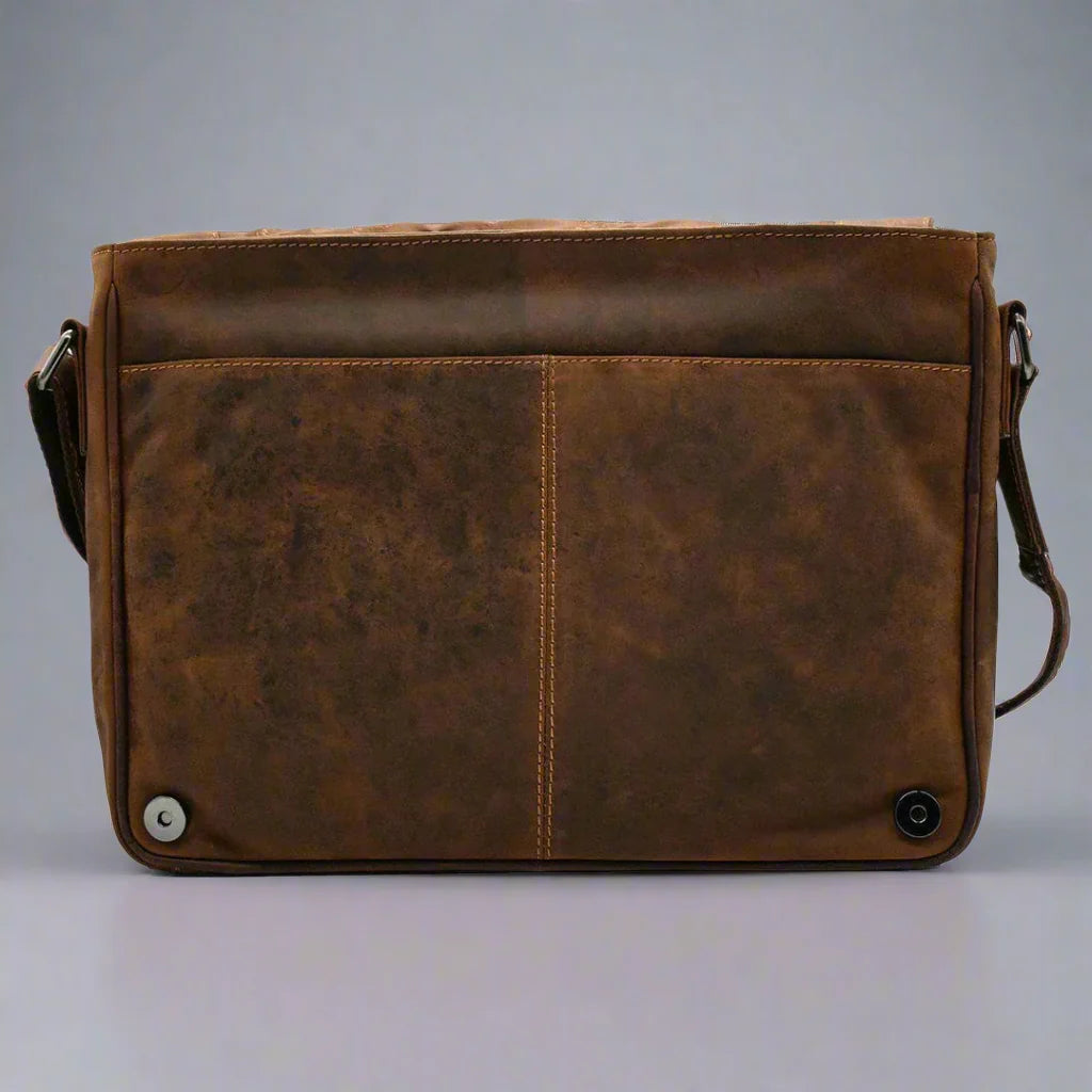 Sacoche en cuir pour ordinateur portable Greenwood. Sacoche Messager en cuir Pull-Up ciré de qualité supérieure
