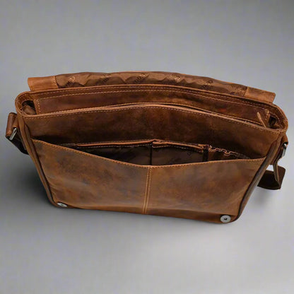 Sacoche en cuir pour ordinateur portable Greenwood. Sacoche Messager en cuir Pull-Up ciré de qualité supérieure