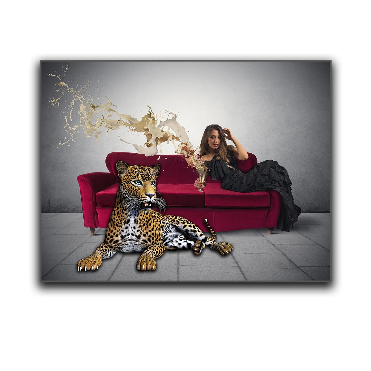 Toile imprimée-Léopard et femme-Art mural