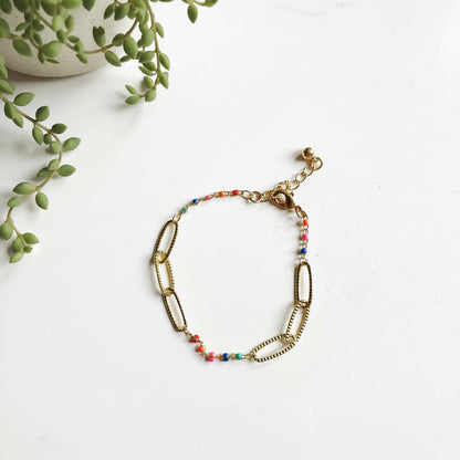 Bracelet à maillons plaqué or avec émail