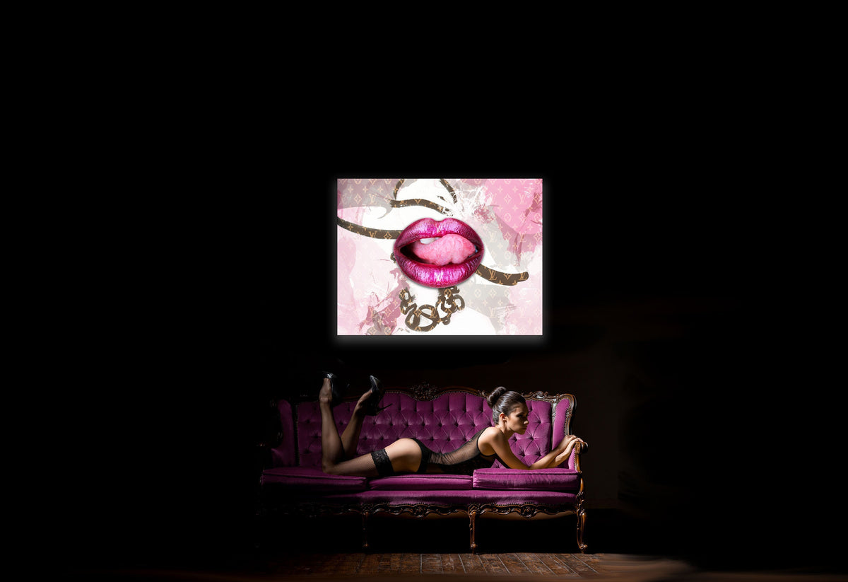 Décoration murale sur toile - Lèvres roses superposées - Œuvre imprimée