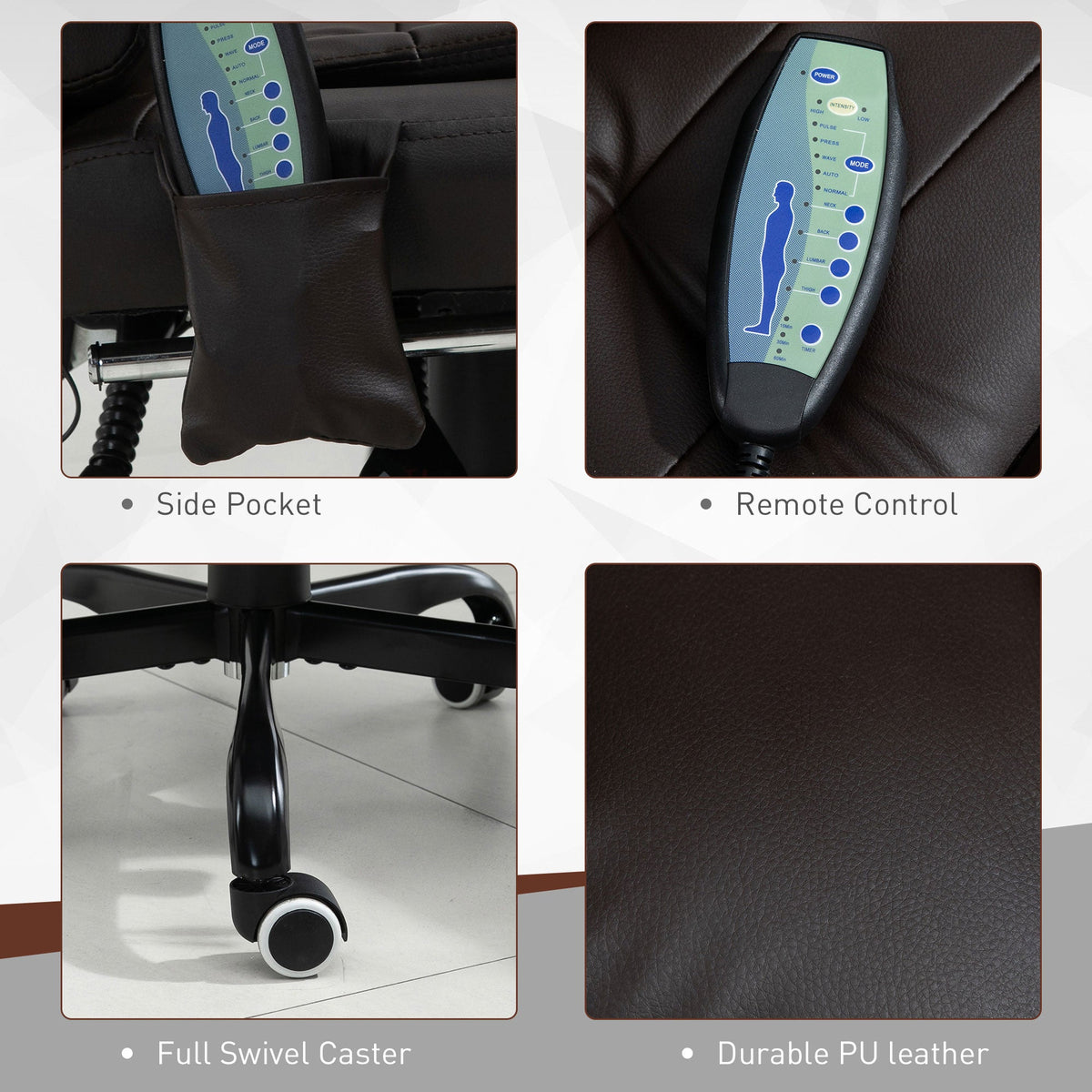 Chaise de bureau exécutive Declan avec massage à 7 points et fonctions d'inclinaison - Marron