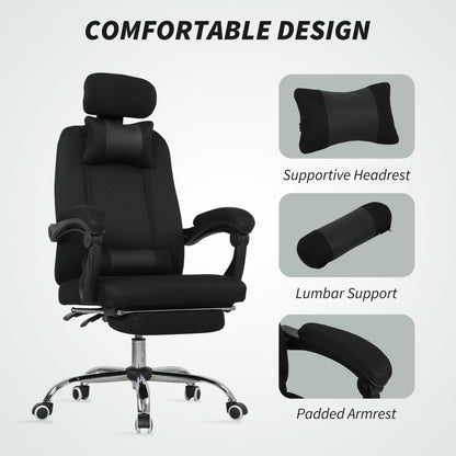 Chaise de bureau de direction ergonomique Brady à dossier haut avec repose-pieds et soutien lombaire - Noir