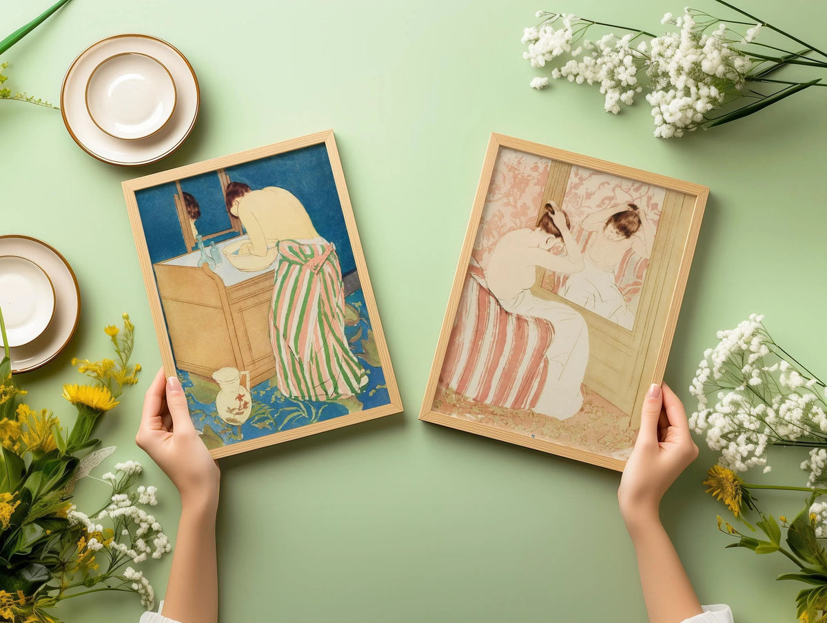 Mary Cassatt STATEMENT DUO - Woman Bathing and La Coiffure |  | Famous Impressionist Art available framed