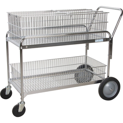 Wire Mesh Office Mail Cart, 250 lbs. Capacity, Chrome, 23" D x 42" L x 38" H, Chrome Plated