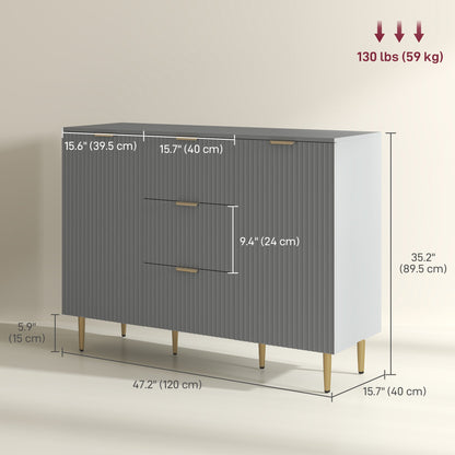 Buffet de cuisine moderne/Meuble d'entrée Ellis avec 3 tiroirs - Gris