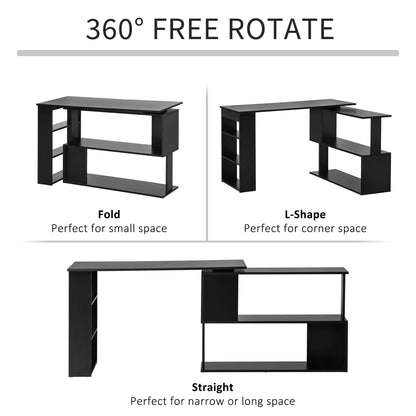Bureau d'angle en L Denver avec rallonge d'angle rotative à 360° - Noir