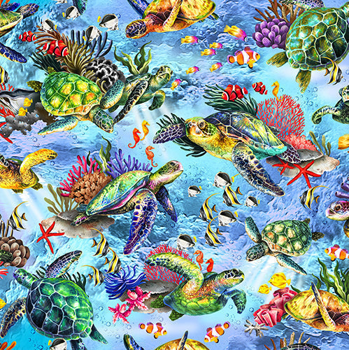 Tissu Oasis - Les tortues de mer en coton du récif