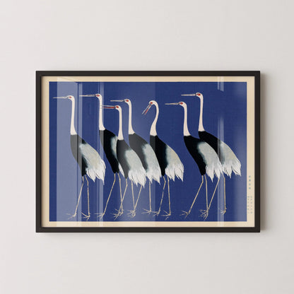 Ogata Korin Cranes Print: Japanese Woodblock Art, Blue Version