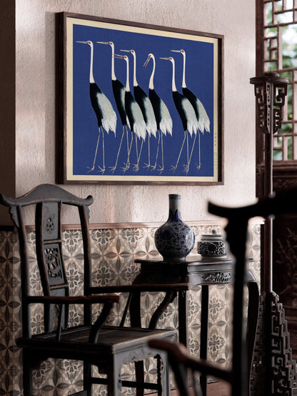 Ogata Korin Cranes Print: Japanese Woodblock Art, Blue Version