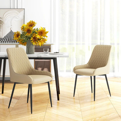 Chaises de salle à manger modernes Blake avec capitonnage en losanges et pieds en acier – Lot de 2 – Kaki