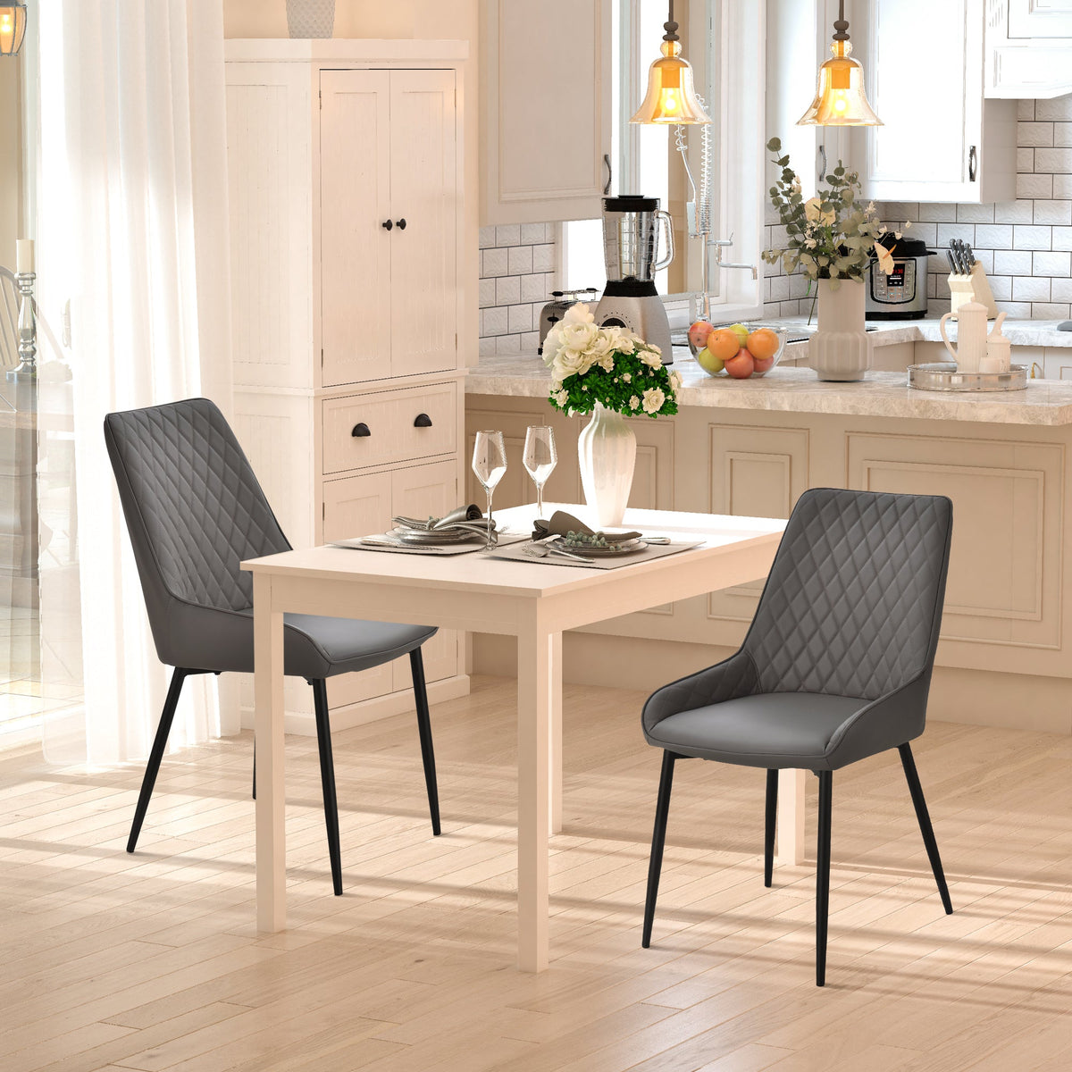 Chaises de salle à manger modernes Blake, lot de 2, avec capitonnage en losanges et pieds en acier - Gris