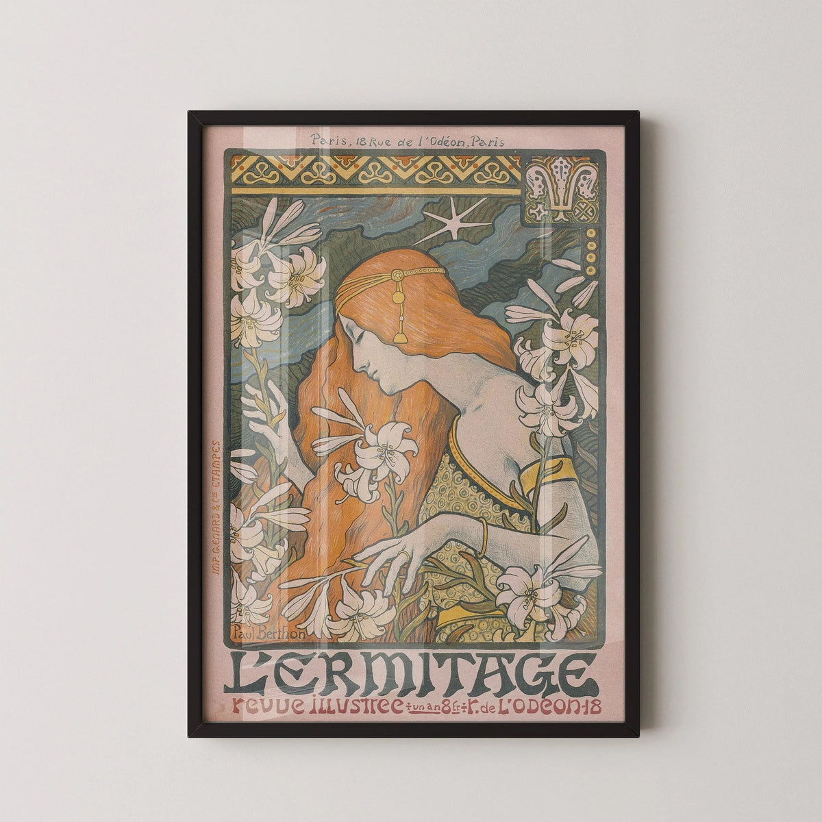 Paul Berthon - L'Ermitage Art Nouveau Print: Flowing Lines & Lilies