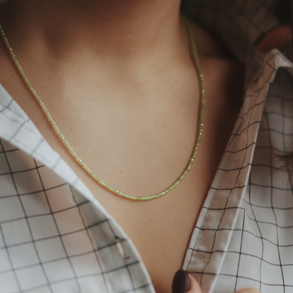 Peridot Bead Necklace - 2-3mm