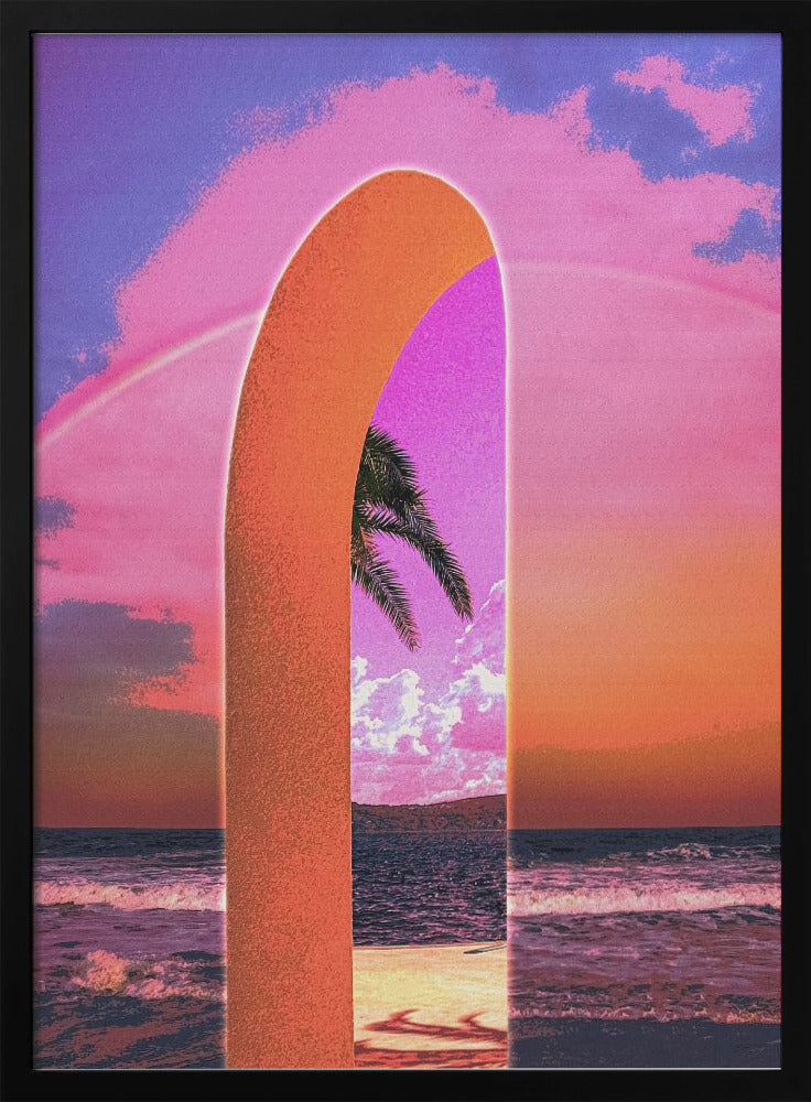 Pink Vaporwave Archway by the Sea Canvas Wall Art | Portal Vaporwave