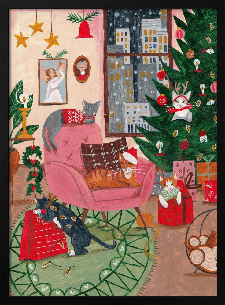 Décoration murale Chats de Noël à New York Impression sur toile
