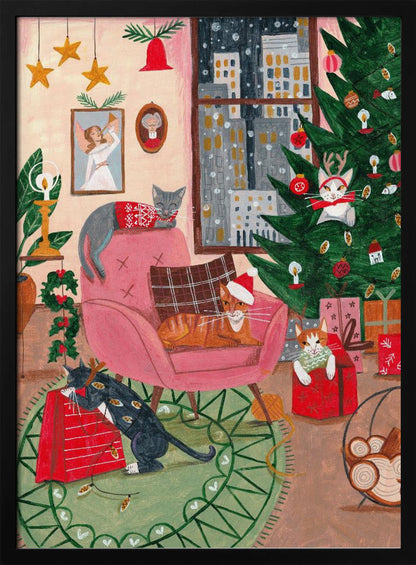 Décoration murale Chats de Noël à New York Impression sur toile