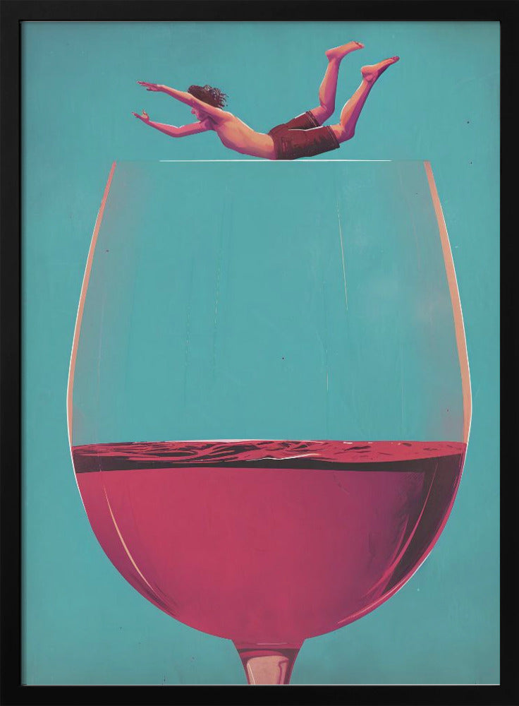 Surreal Diver above a Red Wine Glass Canvas Wall Art | Wine Dive