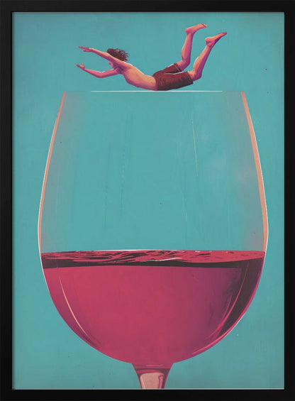 Surreal Diver above a Red Wine Glass Canvas Wall Art | Wine Dive