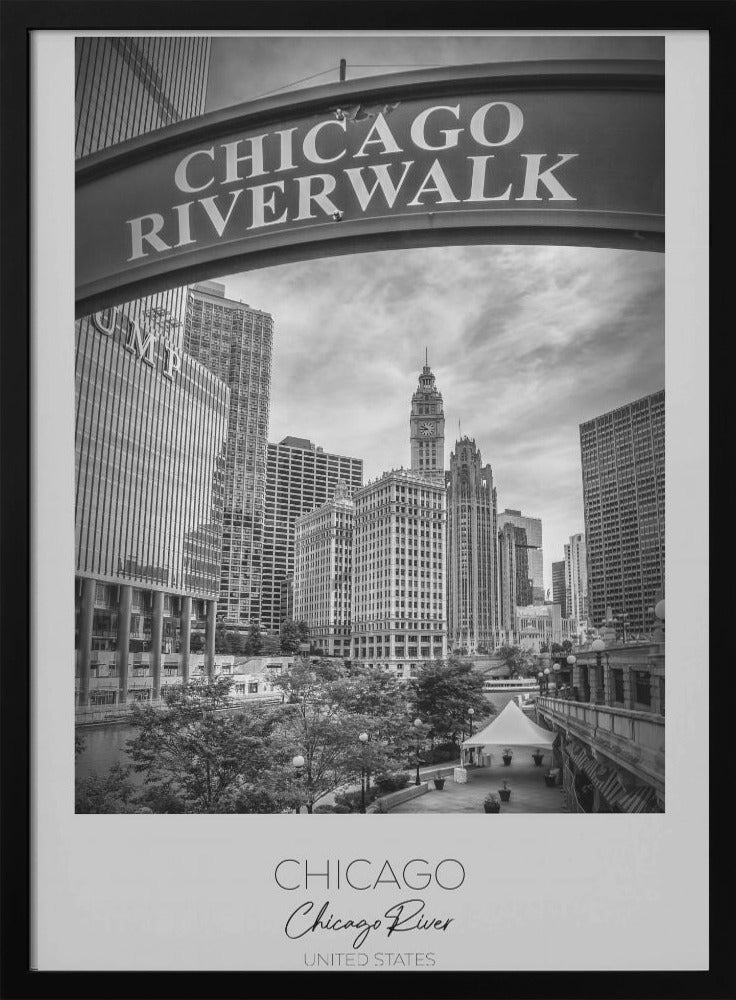 Black and White Chicago Riverwalk Canvas Wall Art