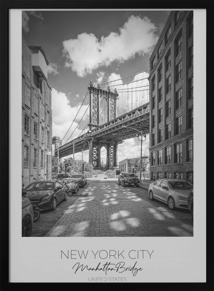 Black and White Manhattan Bridge Street View Canvas Wall Art | NEW YORK CITY Manhattan Bridge
