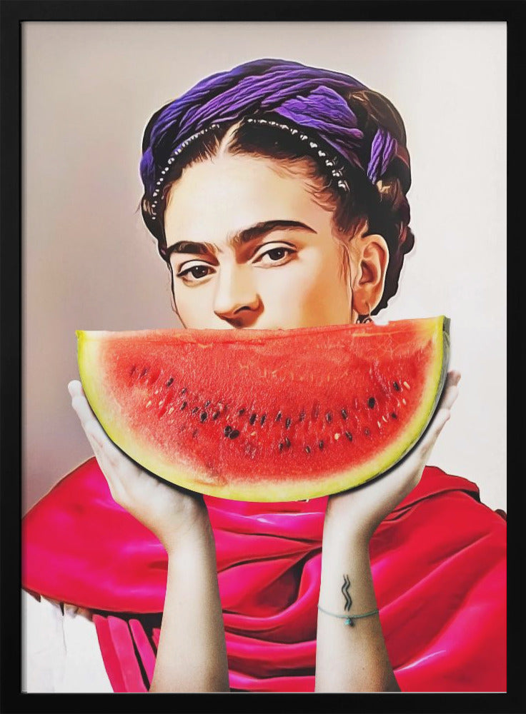 Frida Kahlo with a Watermelon Smile Canvas Wall Art