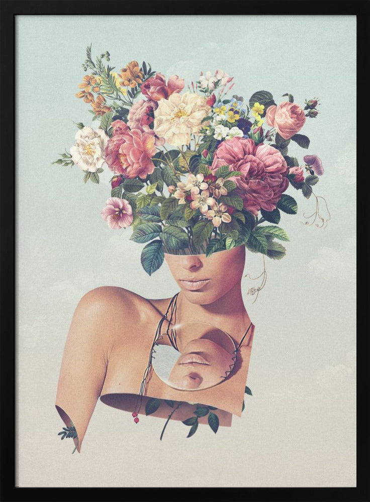 Surreal Woman with a Flower Bouquet Head Canvas Wall Art | Flower Ism