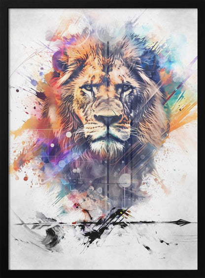 Expressive Multicoloured Lion Portrait Canvas Wall Art | Lion Poster Art 04