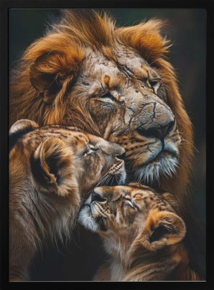 Warm Toned Lion Family Portrait Canvas Wall Art | Poster Lion Family 2