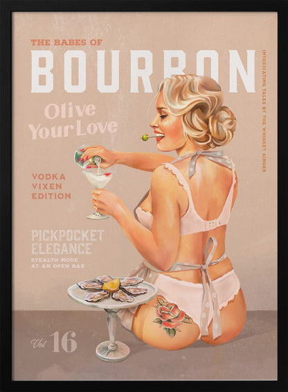 Vodka Martini Retro Pinup Poster Canvas Wall Art | Babes of Bourbon Vol 16 Vintage Vodka Martini Pin Up Girl