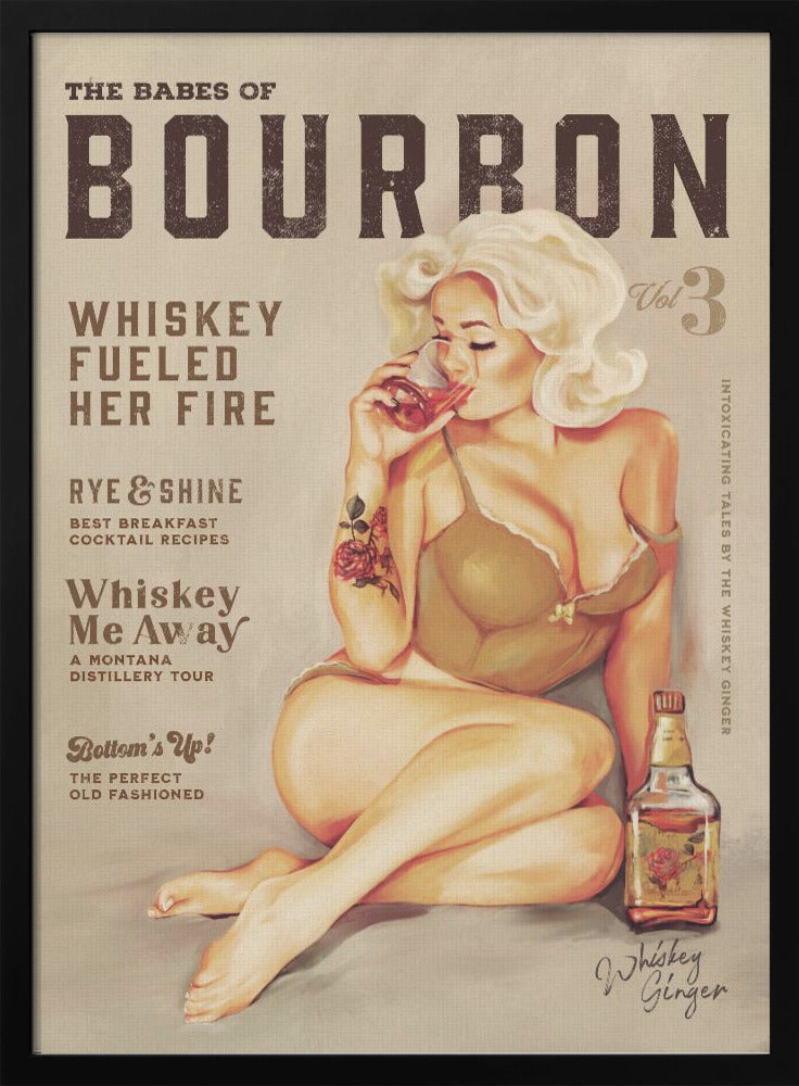 Blonde Whiskey Pinup Vintage Poster Canvas Wall Art | Babes of Bourbon Vol 3 Sexy Vintage Pin Up Girl Drinking Whiskey