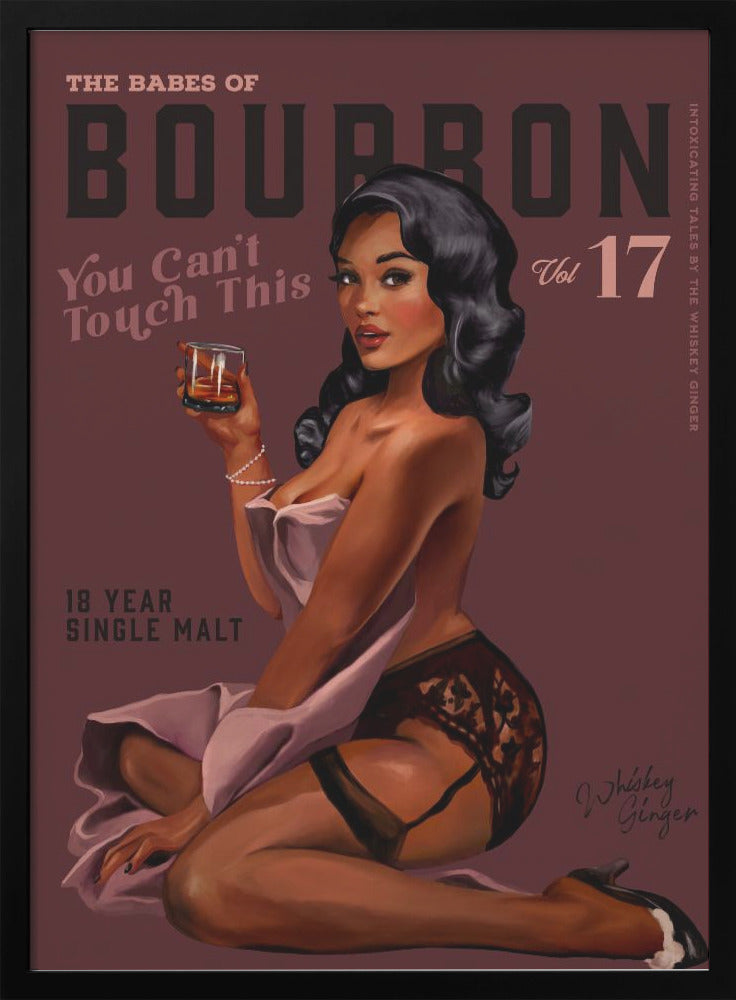 Retro Whiskey Pinup on Burgundy Background Canvas Wall Art
