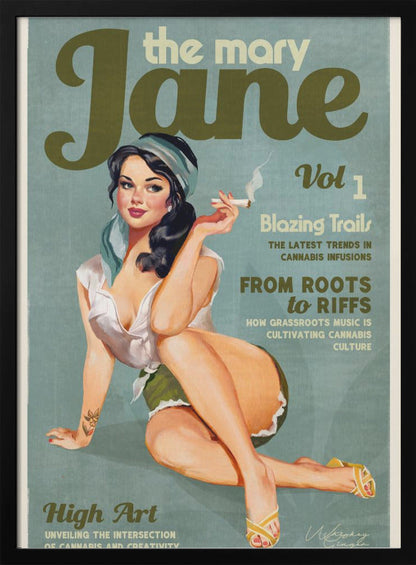Mary Jane Vintage Pinup Cannabis Typography Canvas Wall Art | Mary Jane Retro Vintage Pinup Cannabis Art
