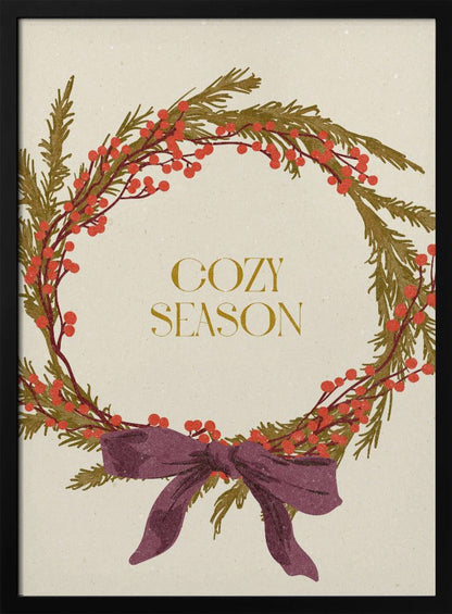 Décoration murale "Saison Cosy". Impression sur toile Couronne de Noël avec nœud
