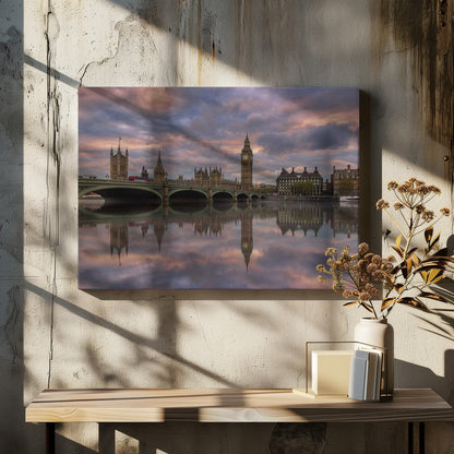 London Westminster Bridge Sunset Reflections Canvas Wall Art | A Sunset To Remember
