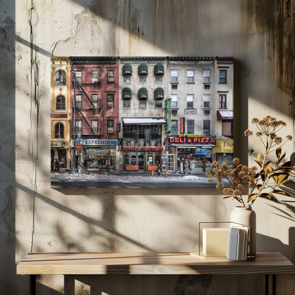 Colourful New York Storefront Street Scene Canvas Wall Art | A cold day in NY
