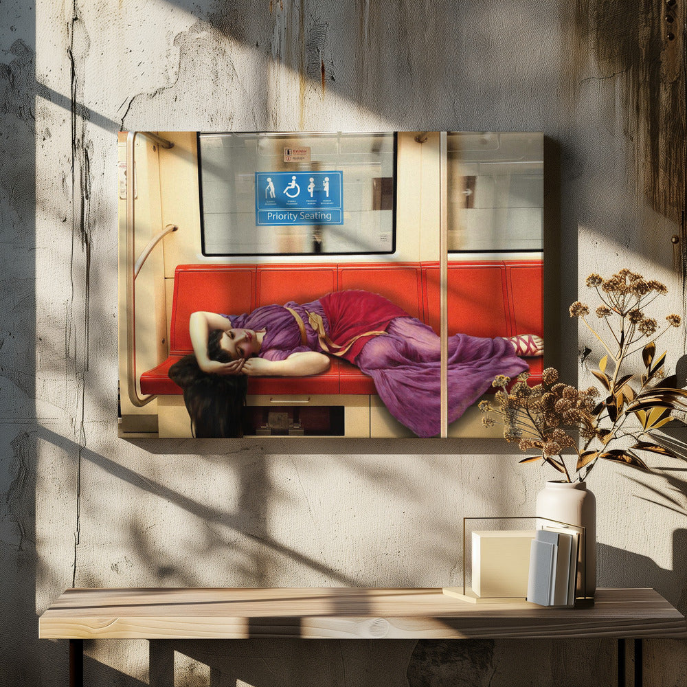 Classical Woman Reclining on a Subway Seat Canvas Wall Art | Priority Seating
