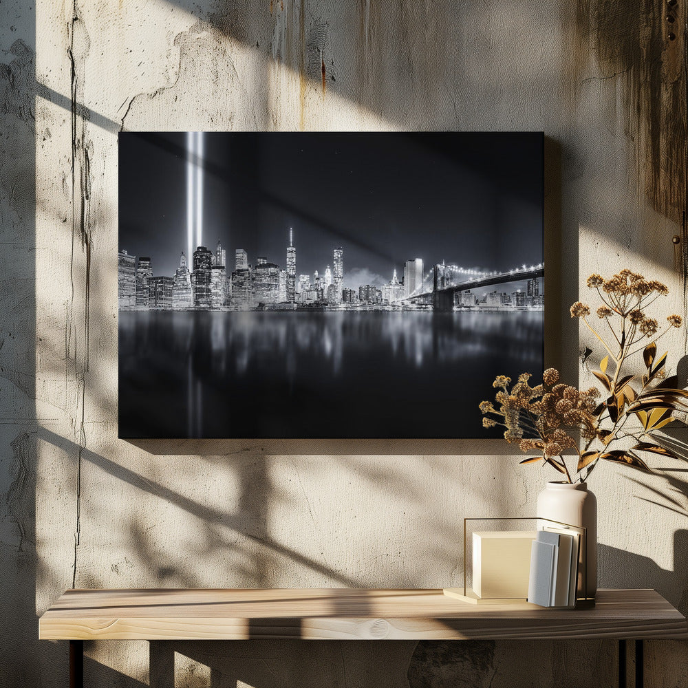 Unforgettable 9-11 | Manhattan Skyline Black & White Canvas Wall Art
