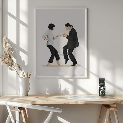 Pulp Fiction Dance Scene Canvas Wall Art | Mia & Vincent Minimalist Pop Culture Print