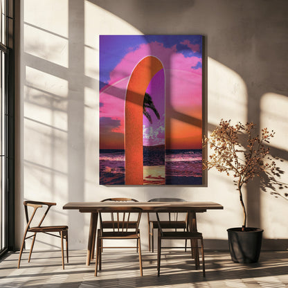 Pink Vaporwave Archway by the Sea Canvas Wall Art | Portal Vaporwave