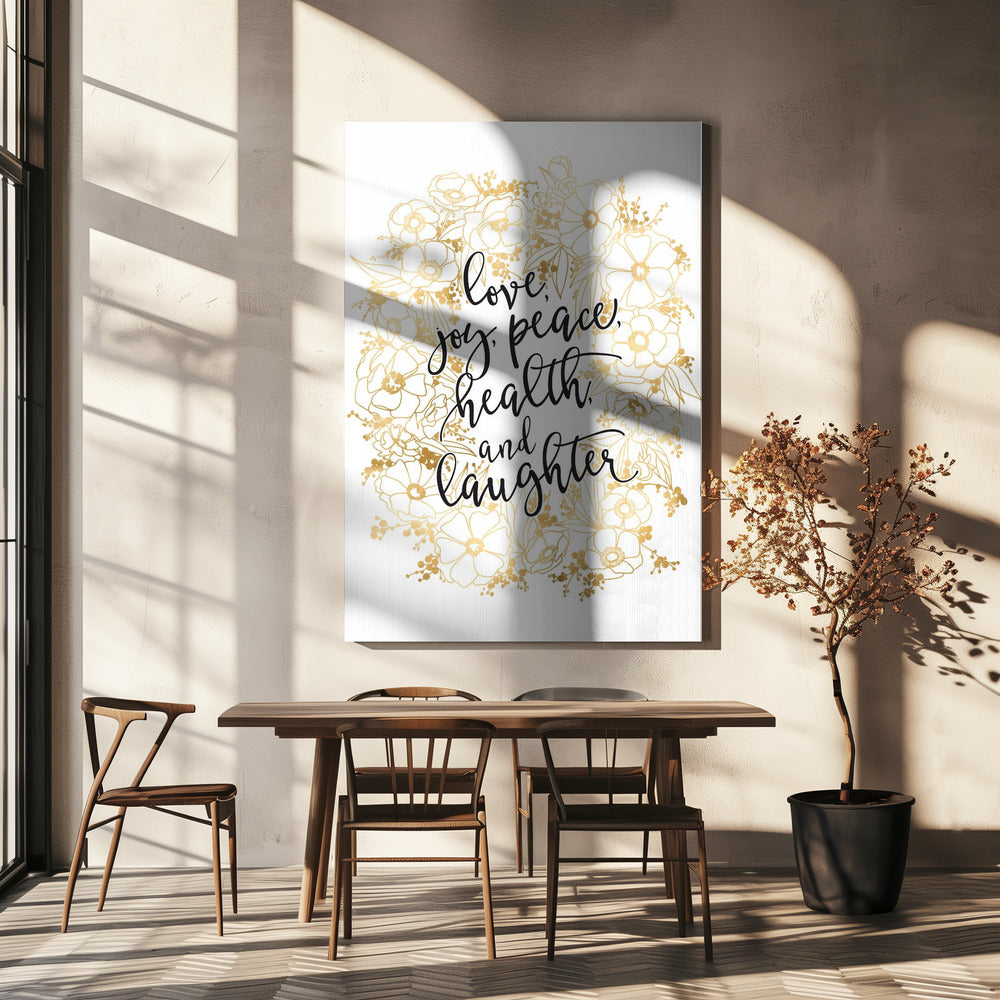 Tableau mural Vœux de fêtes avec fleurs dorées sur toile